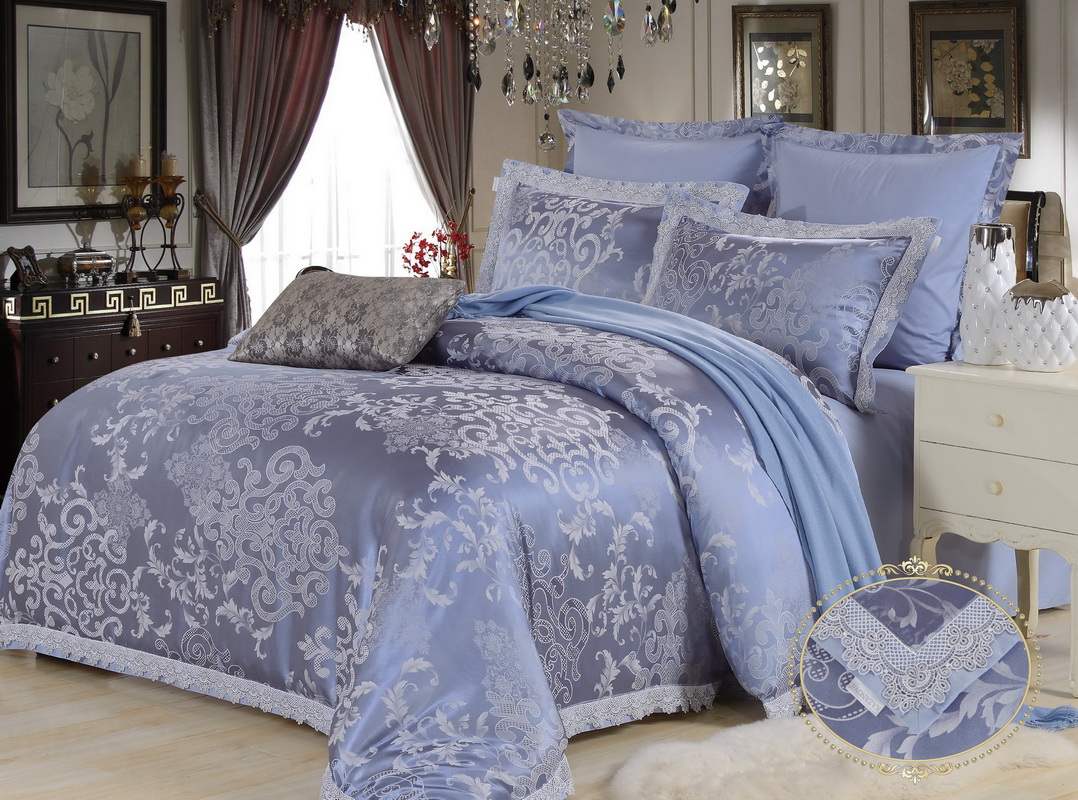 Синее постельное бельё для спальни